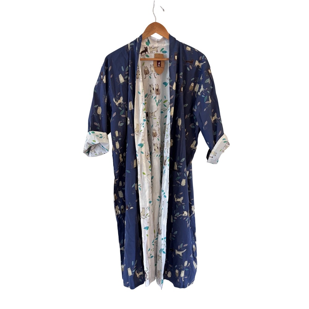 Art Studio Company Reversible Cat Robe Womens OS Novelty Cotton‎ Duster NWT